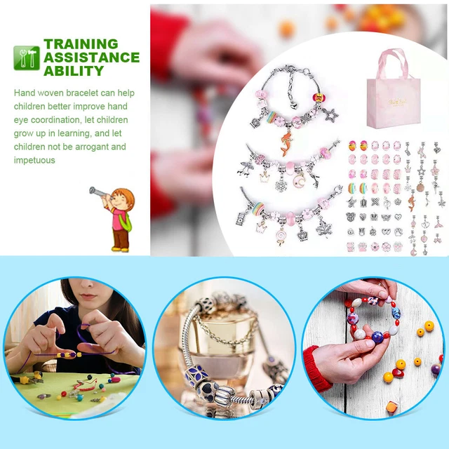 DIY Charm Bracelet Beads Jewelry Making Kit Arts Crafts for Kids Girl (Pink) 3