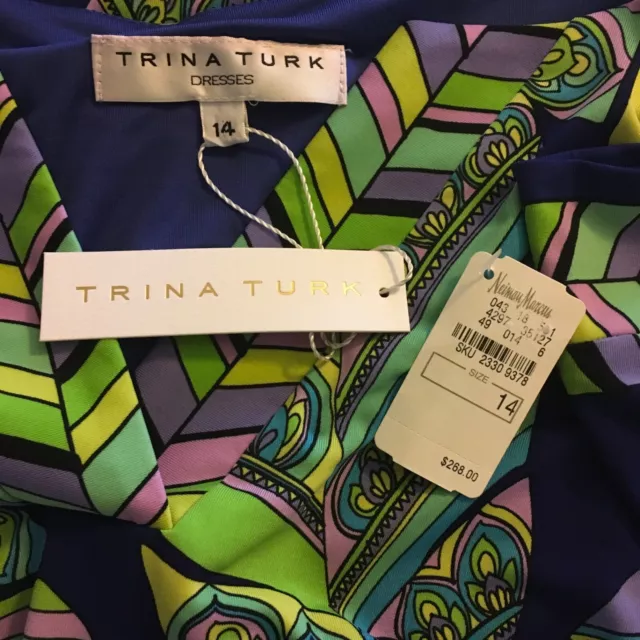 Trina Turk Purple Green Multi Size 14 V-Neck Dress NWT $268