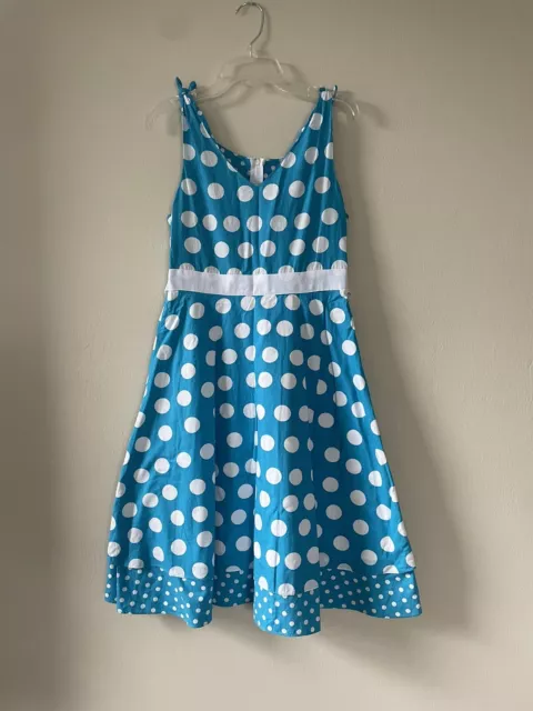 Rare Editions Girls Size 16 Dress Blue and White Polka Dot Sleeveless