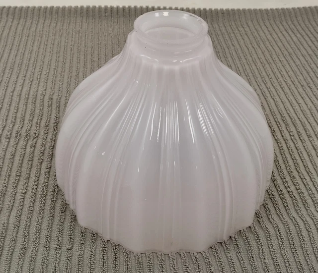 Vtg Torchiere Lamp Shade Ribbed Translucent Milk Glass 2" Fitter Bell Pink Tint