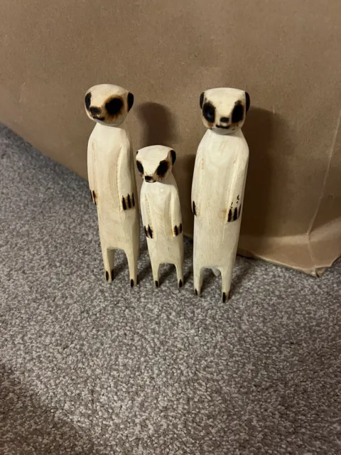 Set of 3 Wood Hand Carved Meerkat Jacaranda