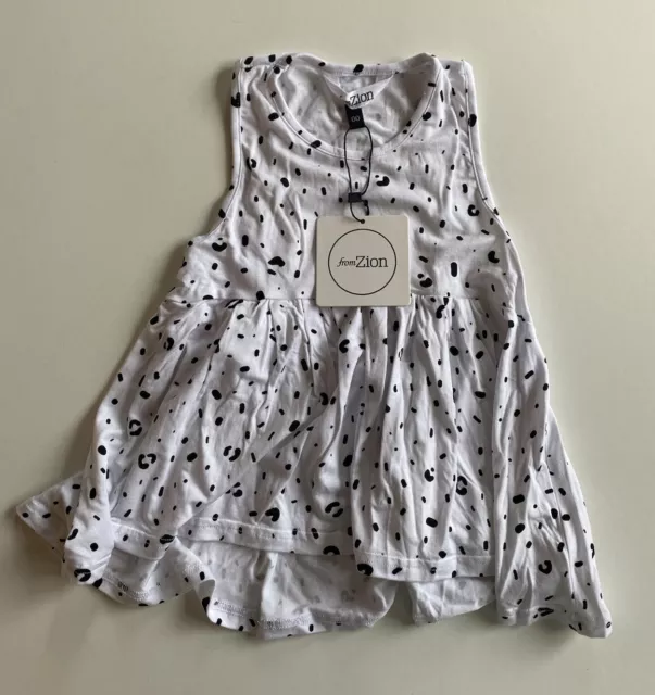 From Zion baby girl size 3-6 months white sleeveless dress black spots, BNWT