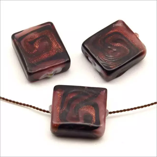 Lot de 4 Perles en Verre Lampwork Rectangles 16x14mm Améthyste Style Murano