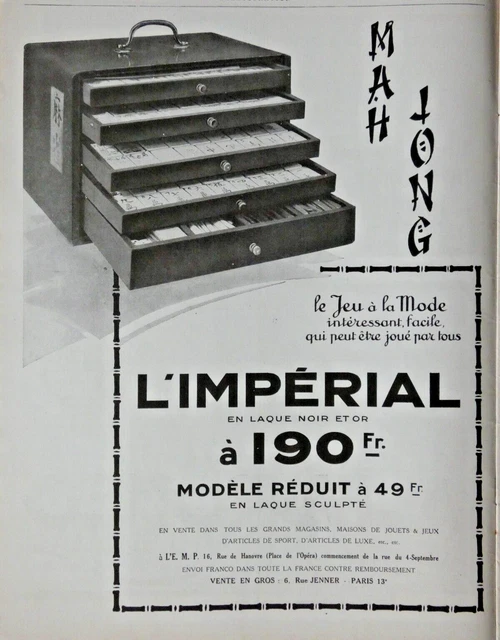 1925 The Mah Jong The Imperial Game Press Advertisement In Black And Gold Lacquer