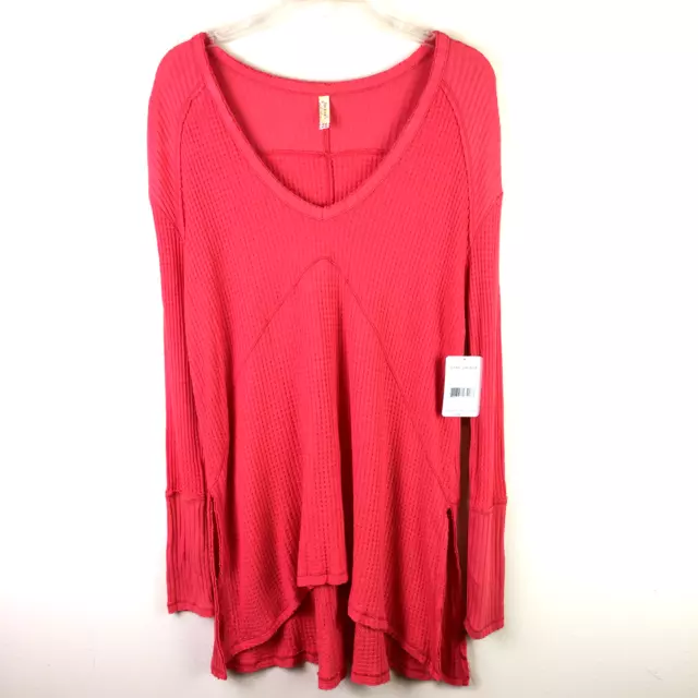Free People Women's Sunset Park Thermal Waffle Knit Top in Poppy Size Small NWT 3