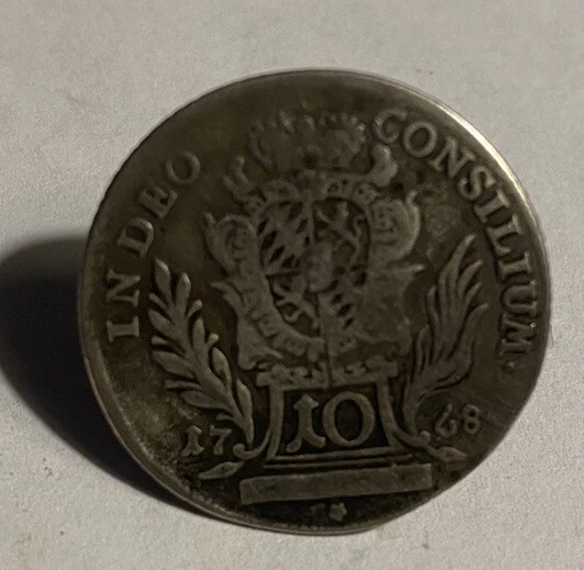 Antique Coin Button 1768 Bavarian 10 Krueger Germany .500 Silver One Of A Kind