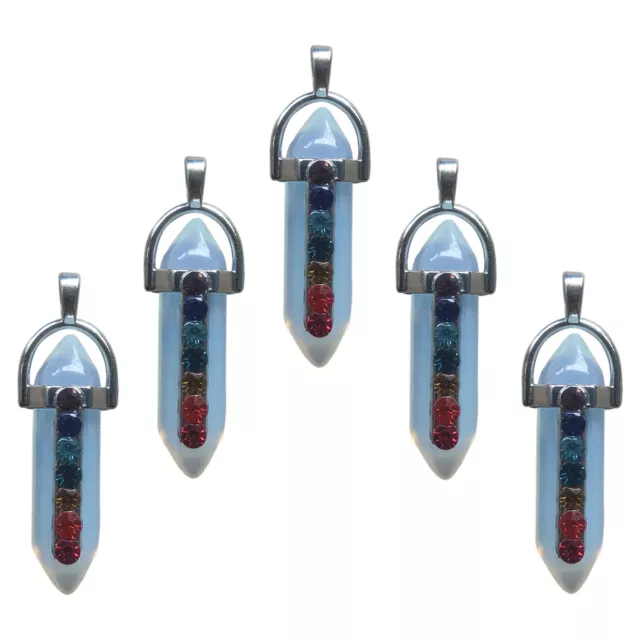 5pcs Opal Stone Hexagonal Pointed 7 Color Reiki Chakra Pendant