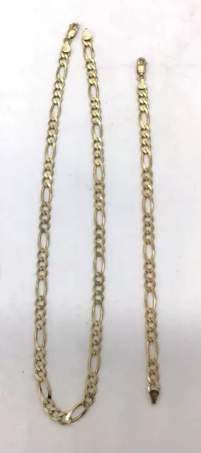 9ct Men’s Gold Flat Link Curb Chain 20” & Bracelet 8.5” Set Chunky