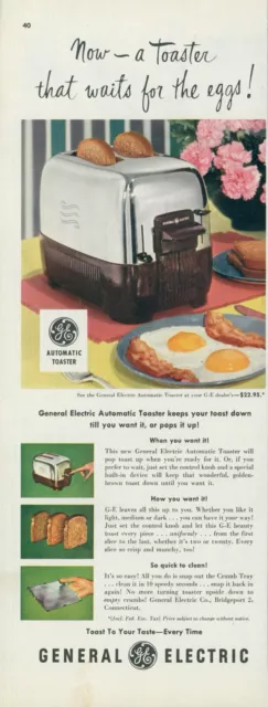 1952 General Electric Toaster Bacon Eggs Plate Waits Clean Vintage Print Ad C7