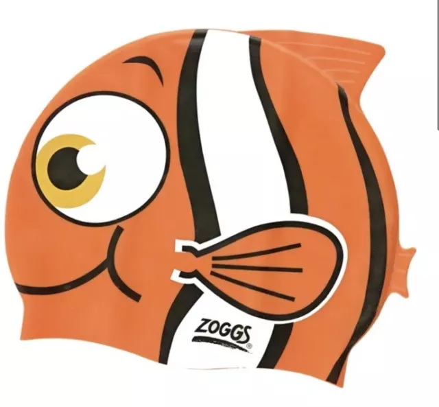 Zoggs Junior  Silicone Character Cap -  Orange Fish Print