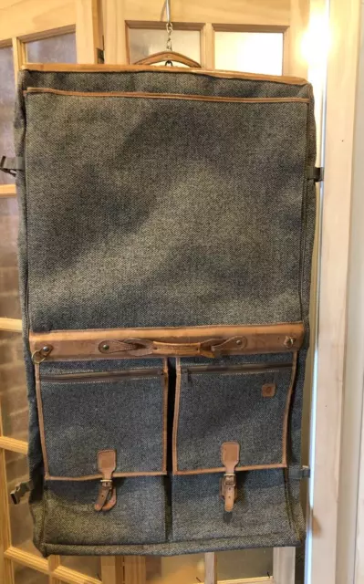 Vintage Hartmann Garment Bag Leather Trim Walnut Tweed Carry On Travel Luggage