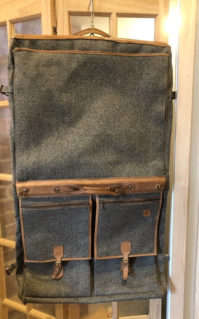 Vintage Hartmann Garment Bag Leather Trim Walnut Tweed Carry On Travel Luggage