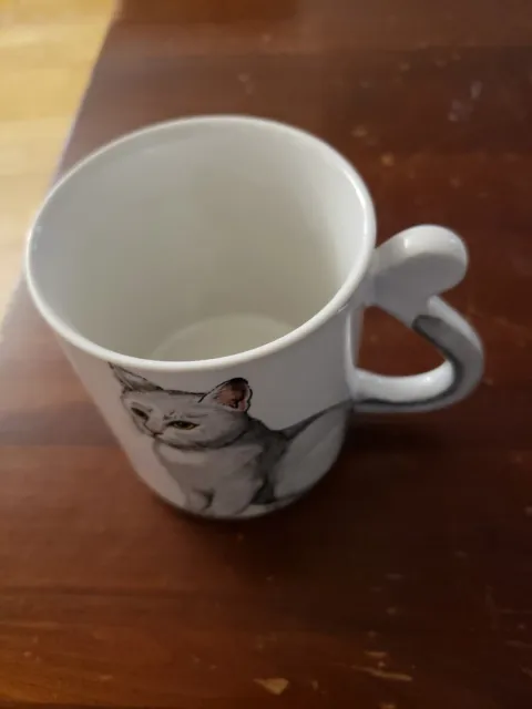 Gray Tabby Cat Porcelain Japan Coffee Mug Cup with Tail for Handle - Cute! 3