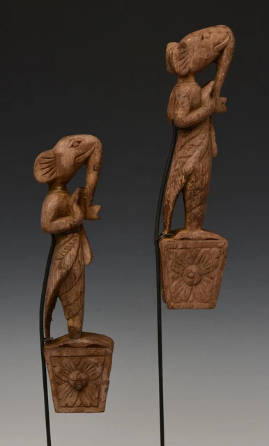 Early 20th Century, A Pair of Burmese Wooden Textile Tools in The Form of Ganesh 11
