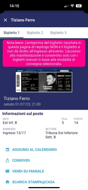 Biglietto Tiziano Ferro 01/07/2023