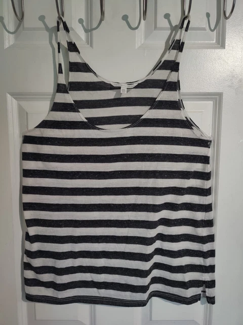 Victoria's Secret Black & White Striped Tank Top Slits Logo On Back Relaxed M