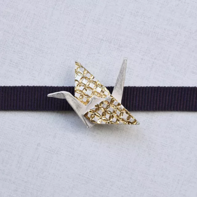 Sash Clip folded paper crane bird origami Japanese KIMONO Obidome