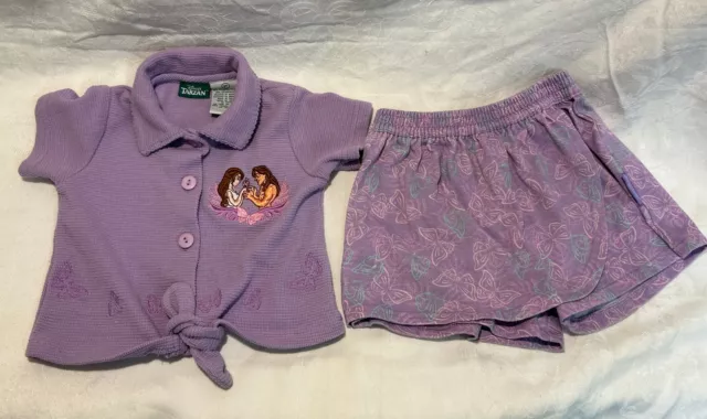 RARE Vintage Disney Tarzan & Jane 3t Toddler Girl Skirt & Shirt Outfit Lavender