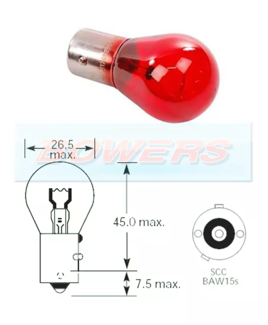 LUCAS LLB385 12V Volt 21W Pr21W Scc Baw15S Single Contact Red