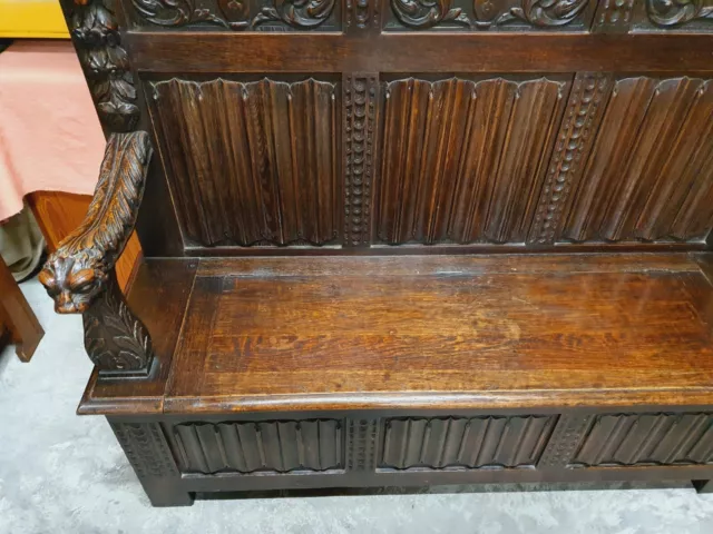 Large Highly Carved Antique Oak Bench Settle      Delivery Available 3