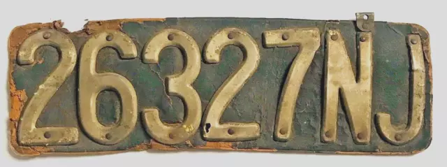 Antique Leather New Jersey License Plate 1908 #26327Nj 1908/09