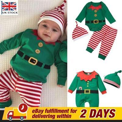 Elf Cosplay Hat Christmas Romper Newborn Pants Baby Boys Hat Costume Outfit Girl