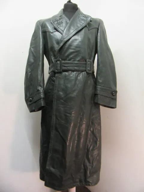 VINTAGE GERMAN REAL Heavy Leather Officers Military Trench Coat WW2 ...