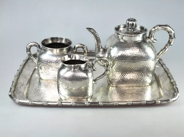 1805 Grs ANTIQUE CHINESE CHINA EXPORT SOLID SILVER REPOUSSE KETTLE TEA POT 1900