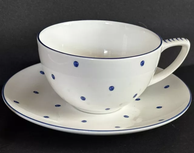 SUSIE COOPER Design by the WEDGWOOD GROUP.  Blue on White Polka Dot Cup & Saucer