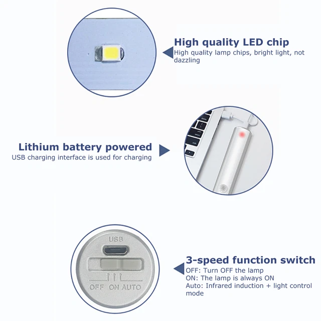 Lampe De Cabinet LED Portable USB Chargeur Détecteur De Mouvement Réglable Ne