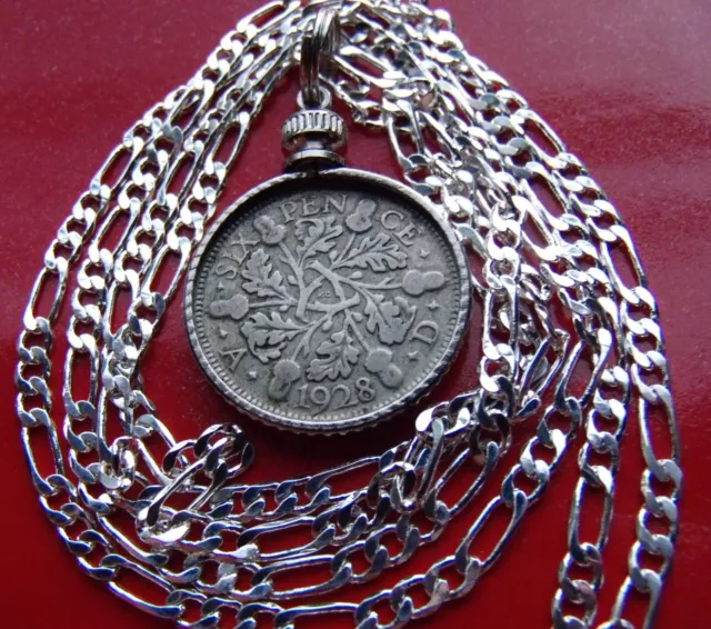 1928-1936 (random) ENGLISH SILVER SIXPENCE 30"- 76cm .925  STERLING SILVER CHAIN