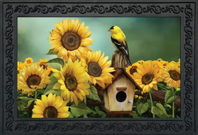 Goldfinch and Sunflowers Summer Doormat Birdhouse Indoor Outdoor 18" x 30"