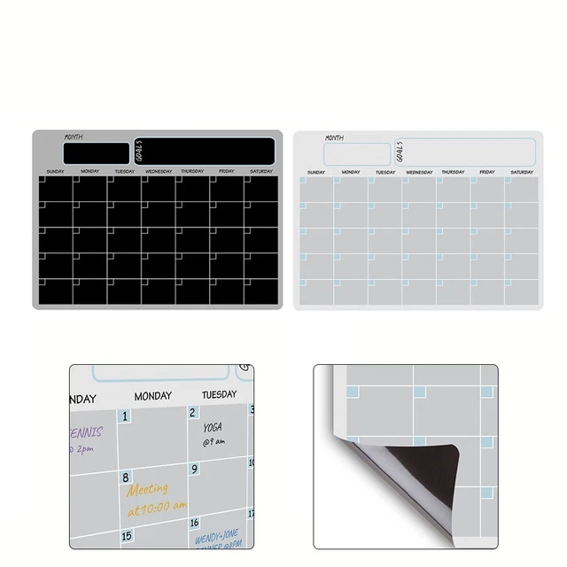 Calendrier Magnétique Hebdomadaire/mensuel Pour Frigo - Acrylique Transparent A4, Avec 6 Marqueurs Effaçables - Noir