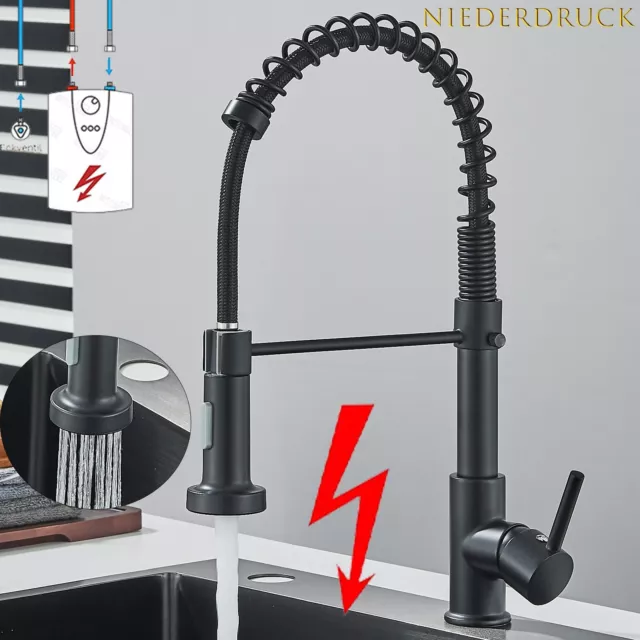 Niederdruck Küchenarmatur Schwarz Ausziehbar Brause 360°Einhand Wasserhahn Küche