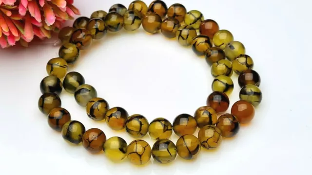 Achat Agate Edelstein Perlen olive grün rund Kugel Gemstone  Dragon Veins 8 mm