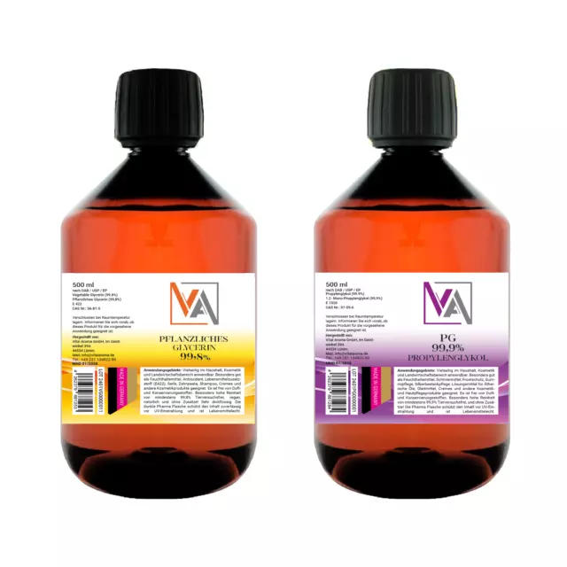 500 ml Glycerin 99,8% + 500 ml Propylenglykol 99,9% Pharma Lebensmittel Qualität