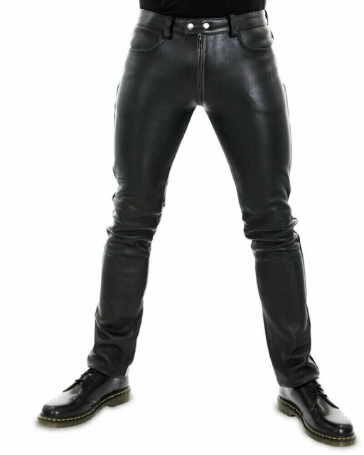 Men Genuine Leather Fetish Fashion Gay Pants With Dual Side Zipper For Club wear