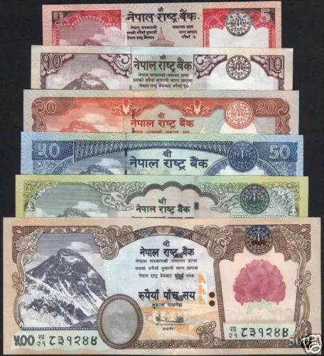 Nepal 1st Series Rs 5, 10, 20, 50, 100, 500 Everest Banknote Sign 16 & 17 UNC