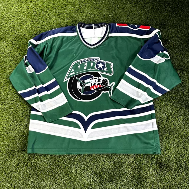 Houston Aeros green hockey jersey *model is 5’8 and