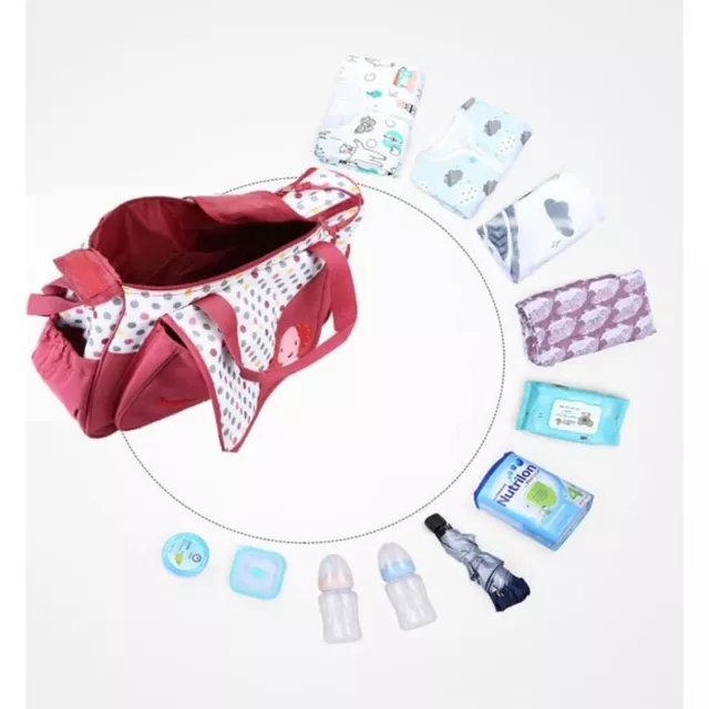 Set de 5pcs Sac à Langer Bébé Maman Sac à main pour Promenade Voyage rouge 2