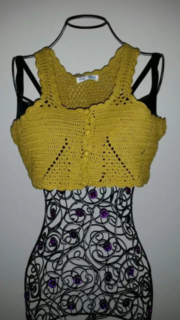 NWT WOVEN HEART Womens L Mustard Crochet Crop Top Tank Bralette