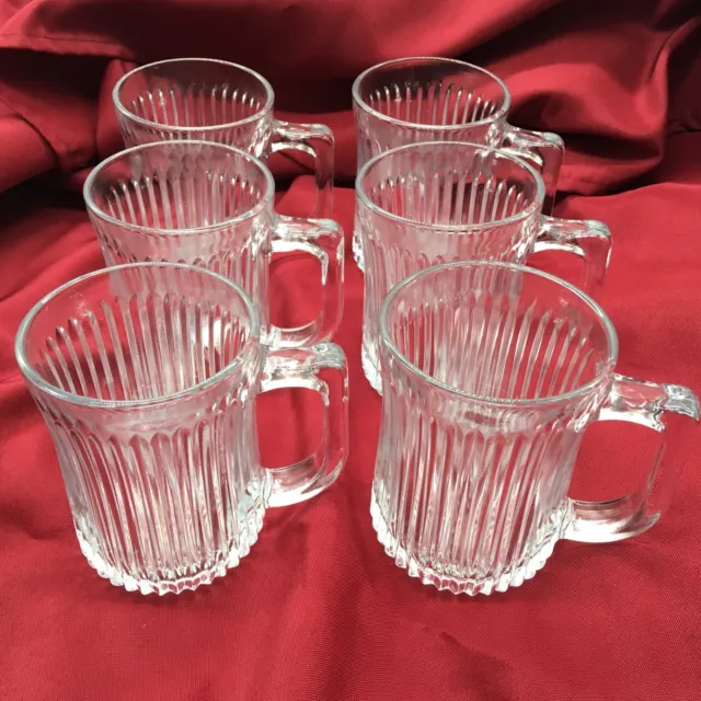 Vintage Gibson Royal Crest Glass Mug Handle Starburst Bottom Set 6 Tea Coffee