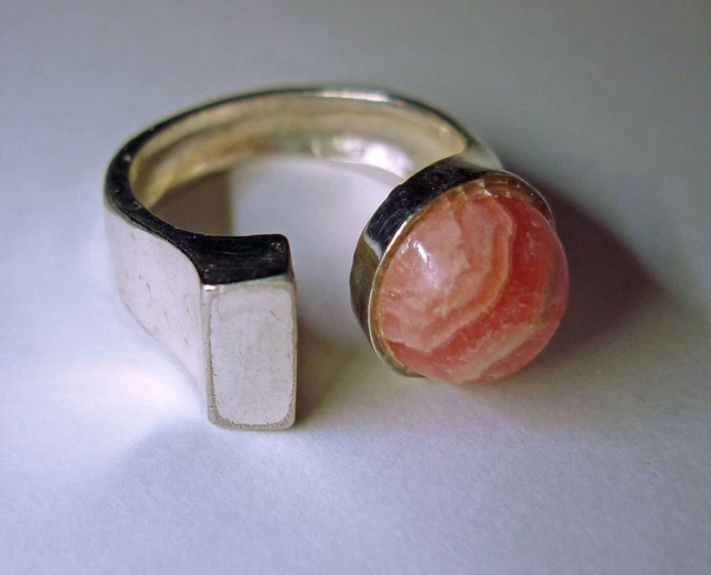 Bague Moderniste En Argent Massif 925 - Joaillerie Didier Guérin - 3 Pierres Argentées - Occasion (poinçon Présent)