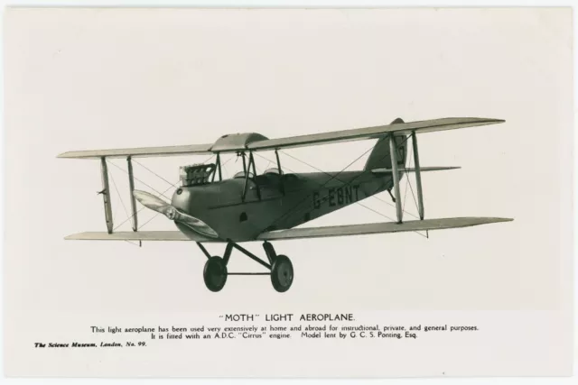 'Moth' Light Aeroplane - Vintage Real Photo Science Museum Postcard