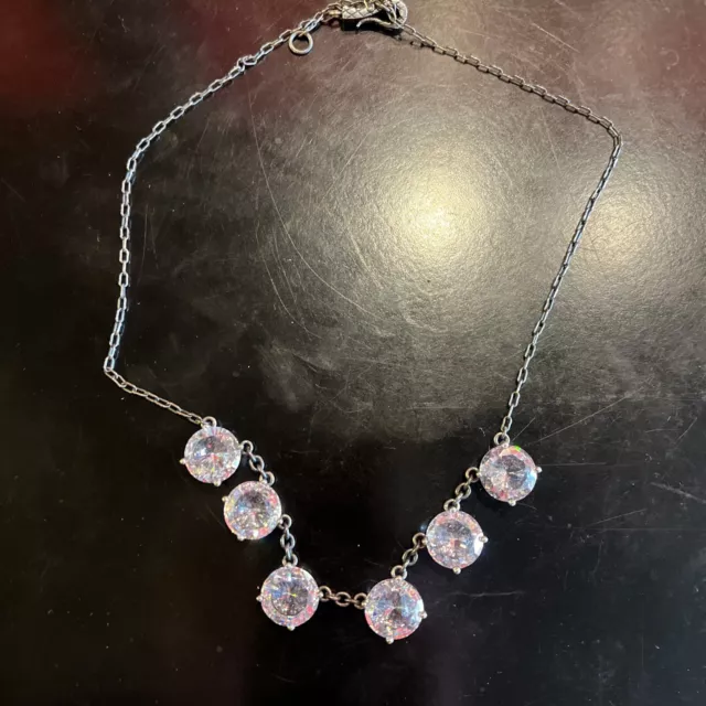 Bottega Veneta Sterling Silver Crystal Collar Necklace 15-17”
