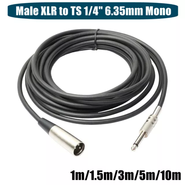 Unbalanced Male XLR to TS 1/4" 6.35mm Mono Microphone Cable Lead 1m 3m 5m 10m