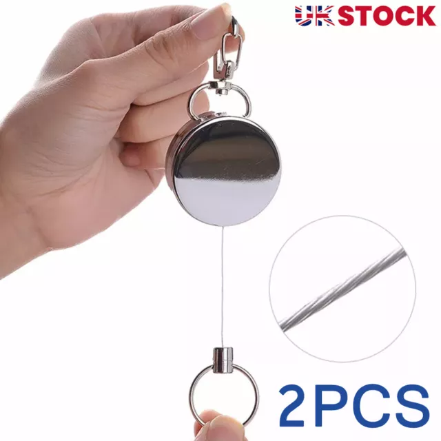 Retractable Stainless Steel Keyring Pull Ring Key Chain Recoil Heavy Duty UK