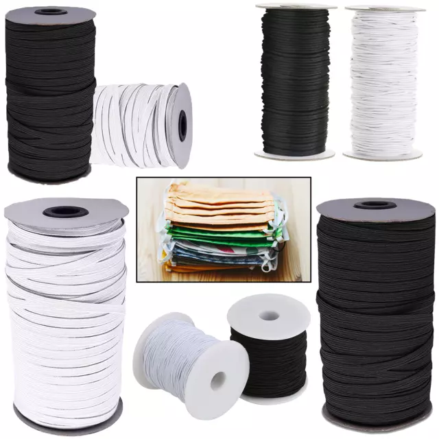 Elastic Cord White/Black Round Flat Elastic Cord Various Sizes For Sewing Masks