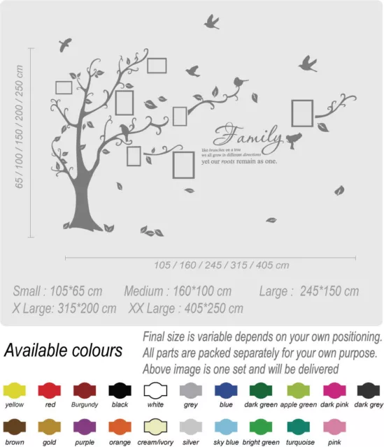 Family Tree Bird Photo Frame Wall Quotes Wall Stickers Wall Art Home Wall Decals 3