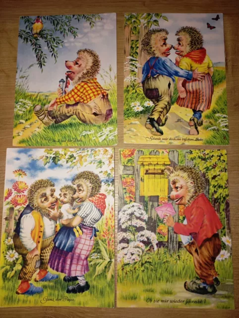 4 alte Ansichtskarten Postkarte AK Mecky Mecki Igel Rar Ungelaufen